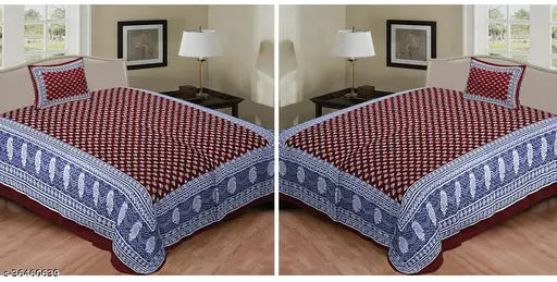 Cotton Jaipuri single bed sheets set, features 2 bedsheets & 2 pillow covers for kids, regular quality, Indian origin