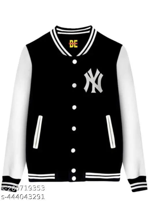 Men's full sleeve casual black jacket with yellow logo