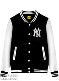 Men's full sleeve casual black jacket with yellow logo
