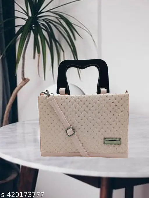 White leather textured sling bag with adjustable strap