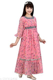Girls maxi-length Georgette casual gown dress, self-design net pattern, long sleeves, western wear, India origin