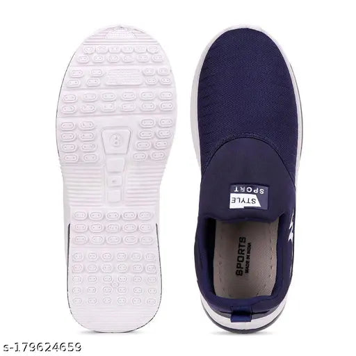 Dark blue casual sports shoes with white soles, lace-up front, suitable for boys and girls