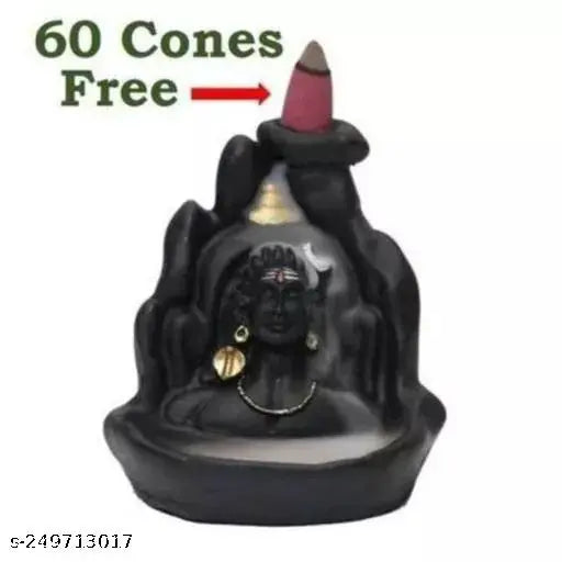 Handcrafted polyresin Shiv Adi Shankara incense holder with 60 free fragrance backflow cones, showcasing Lord Adiyogi Mahadev, perfect for decorative peacefulness