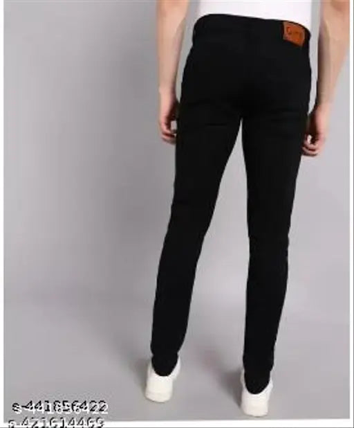 Black polycotton men's knee-cut jeans, dyed/washed denim for casual style