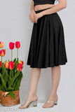 Black satin high-waist skirt with pleats and slit
