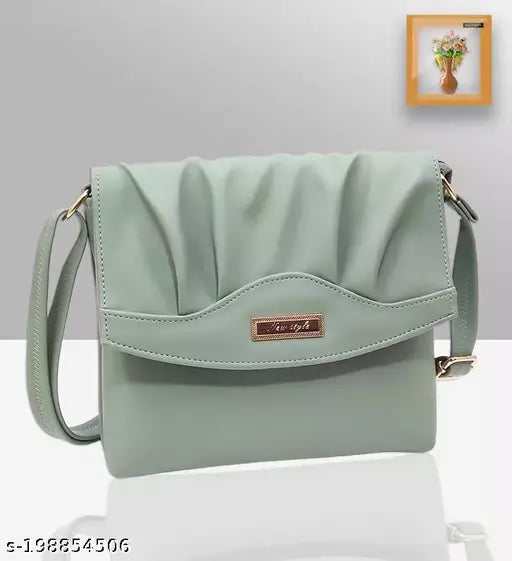 Light blue leather sling bag, crossbody strap
