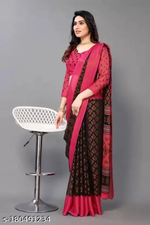 Fancy Brasso chiffon sari with unstitched running blouse, Indian multicolor print, high-quality fabric