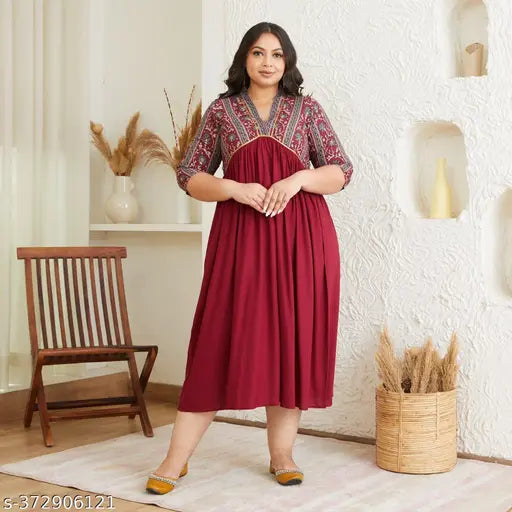 Rayon designer kurta for plus size women, solid color, three-quarter sleeves, Indian ethnic wear in sizes XXXL, 4XL, 5XL
