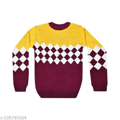 Woolen trendy boys sweater, long-sleeved wool sweater with printed pattern for 5-6 year old boys, cozy woolen wear for kids