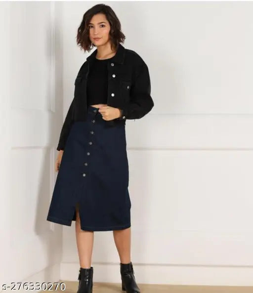 Dark blue denim skirt, solid pattern, women's size 26/28/30 from India