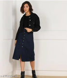 Dark blue denim skirt, solid pattern, women's size 26/28/30 from India
