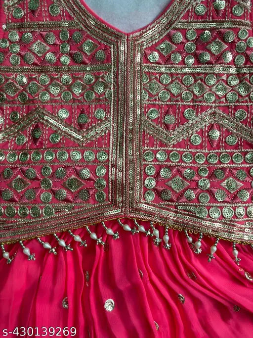 Sleeveless Georgette Lehenga Choli with net dupatta, embellished for 2-3 year old girls, traditional ethnic outfit from India