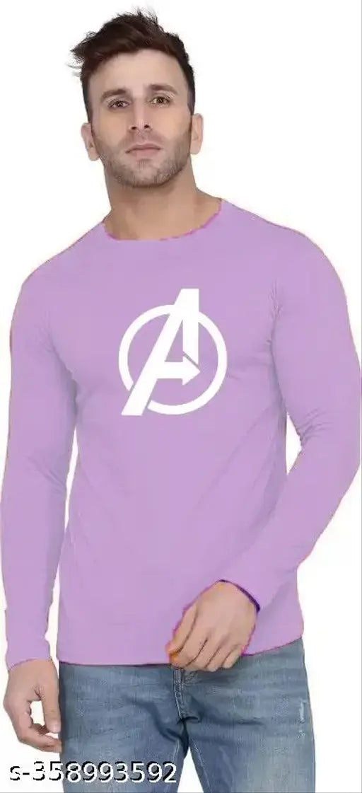 Solid Men Printed Round Neck Polyester Tshirt Full Purple Avenger