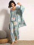 Women's viscose rayon leaves print sling wide leg pajamas set - cozy and comfortable nightwear for home