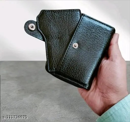 PU leather black card-coin holder, 11 slots for cards, free size (11cm x 8cm)