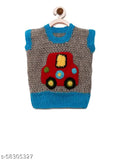 Hand-knitted woolen sleeveless sweater for kids, self-design net pattern, soft and itch-free yarn, Indian origin
