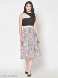 Multicolored chiffon flared midi skirt with printed net pattern and elasticated waistband, size 32 (waist 32in, length 28in)