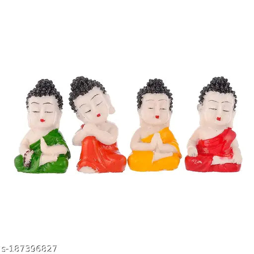 Multicolor Polyresin Baby Monk Buddha Statues (6x4x3 cm), intricate handcrafted figurines for home or office decor