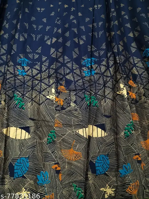 Gold print on fabric kurti with vibrant blue geometric designs
