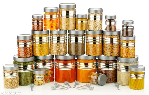 Silver and clear kitchen storage containers, pack of 24 with spoon
