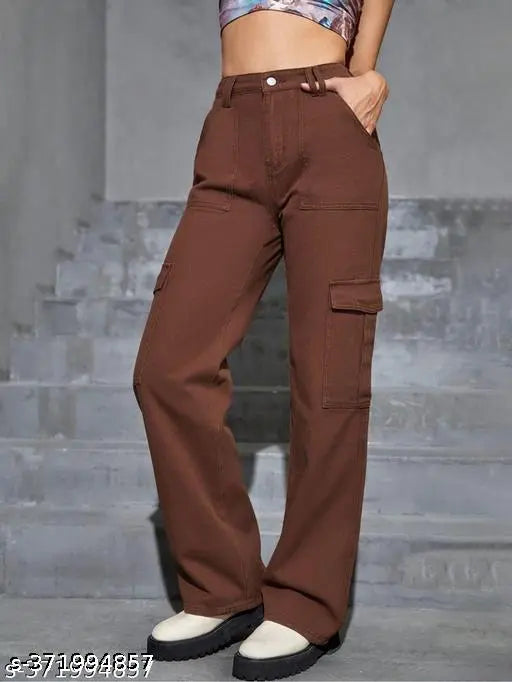 Brown wide-leg cargo pants with six pockets