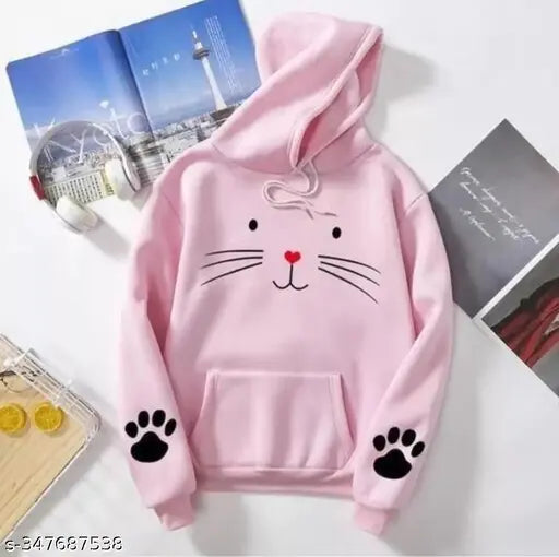 Cotton blend printed girl's sweatshirt and hoodie, size 12-13 years, stylish leisurewear
