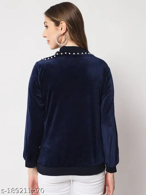Stylish velvet women's top, solid color and long sleeves, quality finishing for winter wear in various sizes (S-XL), made in India