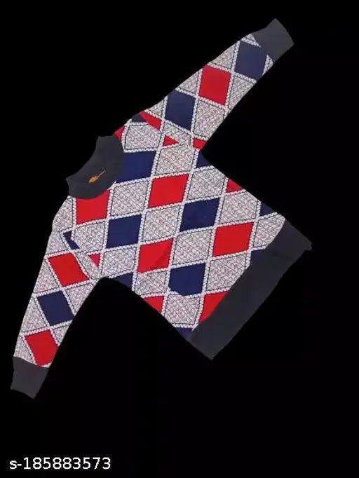 Cute woolen sweater, long sleeves with printed net pattern, size 12-18 months, handmade Indian craft