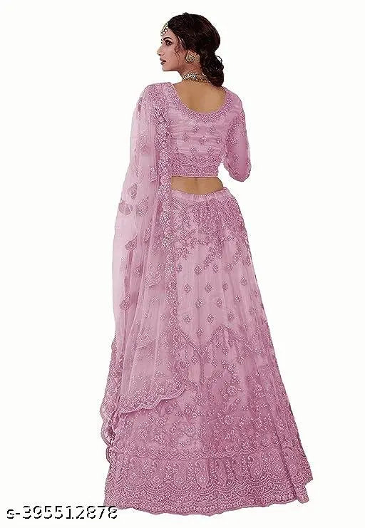 Embroidered net lehenga choli & dupatta, semi-stitched Indian wedding outfit