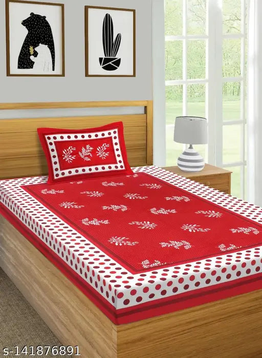 Cotton botanical-print Jaipuri single bed sheets & pillow covers combo pack - ideal for summer, VNV Creation