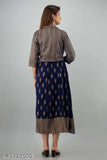Navy blue rayon anarkali printed jacket with three-quarter sleeves, round neck, and stitched set. Party festive wear for girls and women's wear