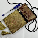 Handmade beige paisley pattern coin purse with fringe tassels