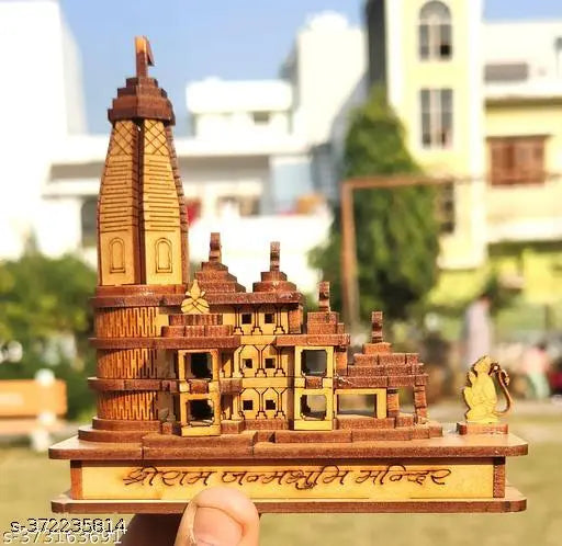 Wooden Shri Ram Mandir Ayodhya 3D decorative showpiece replica, wooden temple for gift, wooden Ram Janambhoomi, Ram Mandir, wooden Darbar Murti, wooden RamRama Mandir, wooden Ram Mandir, made of wood, L X B X H 11 x 6 x 11 cm