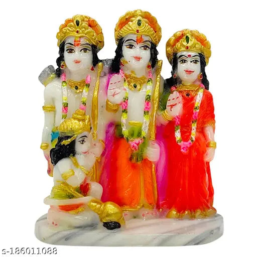 Marble handpainted Ram Darbar idol for success, intricately detailed home decor (3x1.5x4)