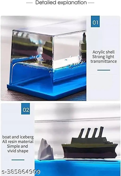 Clear acrylic Titanic wave cruise ship dashboard decor, captivating liquid motion for home or car, nautical showpiece