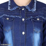 Blue Denim Jacket for Women, premium dark blue, long sleeves, true-to-size fit, India origin