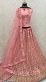 Embroidered net lehenga choli and dupatta set, free size, Indian origin