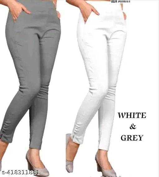 White and grey slim fit jeans, cotton fabric