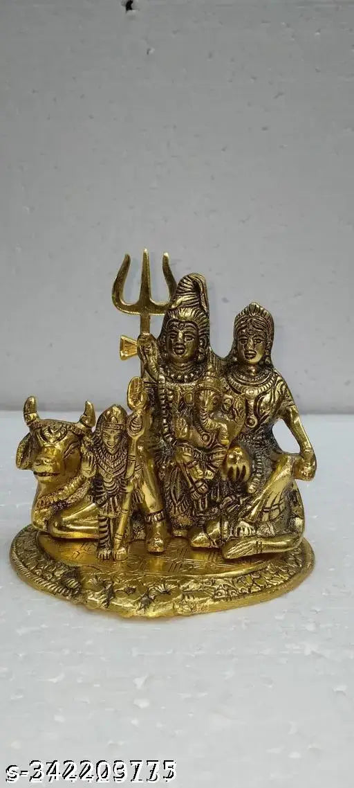 Handcrafted metal Shiva Parivar figurine with Kartikeya and Ganesh (9x8x12cm), Indian God idols for home and office decor