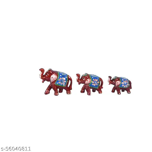 WhiteRed Elephant ceramic showpiece set (3+3), enhancing living room decor
