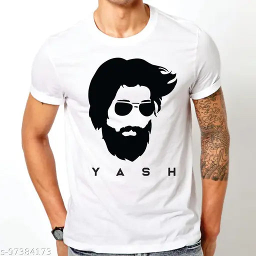 Polyester men's KGF Yash t-shirt with printed design, short sleeves, S-XXXL sizes