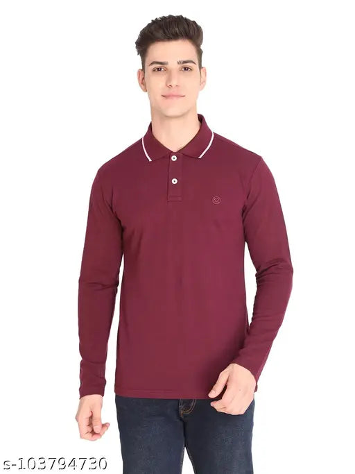 Maroon polycotton solid polo shirt, 60% cotton 40% polyester pique fabric, classic fit with 3-button placket and chest pocket, comfortable for workplaces or casual outings. Made in India