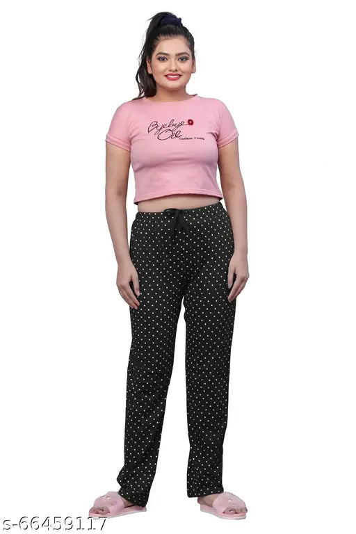 Women's big dot print pyjamas in size S to 3XL for night wear and lounge wear