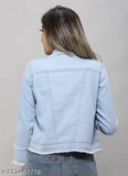 Denim jacket for women, three-quarter sleeves, solid pattern, trending casual/formal wear. XXS to L sizes available. Made in India