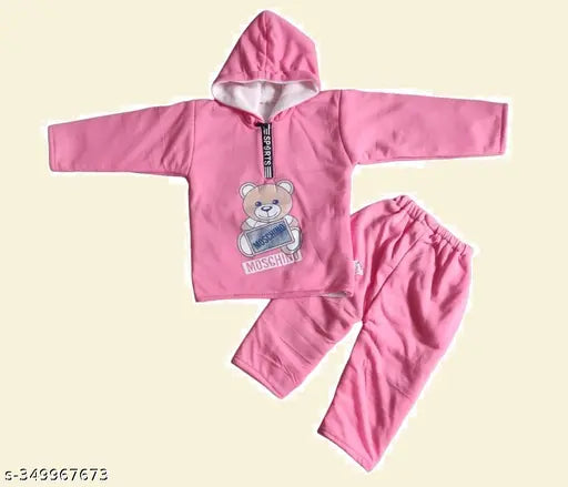 Wool new born baby sweater set with long sleeves, solid pattern. Perfect winter attire for your little one. Includes top & bottom. Vibrant colors in soft material Main image