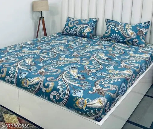 Elastic microfiber fitted double bedsheet with floral pattern, two pillow covers (78x72 inches), ideal for summer adult use
