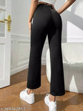 Women's solid bell bottom pants, black, stretchy waistband, party wear, fashionable