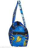 Blue and black handbag with a patterned top, designed as a backpack