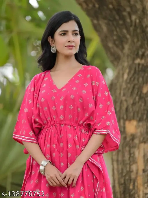 Printed rayon kurti set with palazzo pants, trendy short sleeves, India-origin fashion