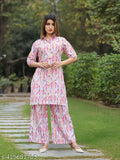 Women's round neck top & bottom sets printed cordset for women, girls - polycotton fabric, three-quarter sleeves, party wear & picnic wear